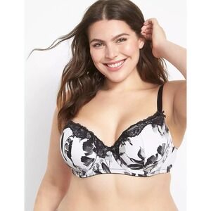 Cacique Lace‎ Trim Boost Balconette Bra Plus Size 46DD Smooth White Black Floral